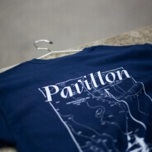 blue and white crew neck t-shirt